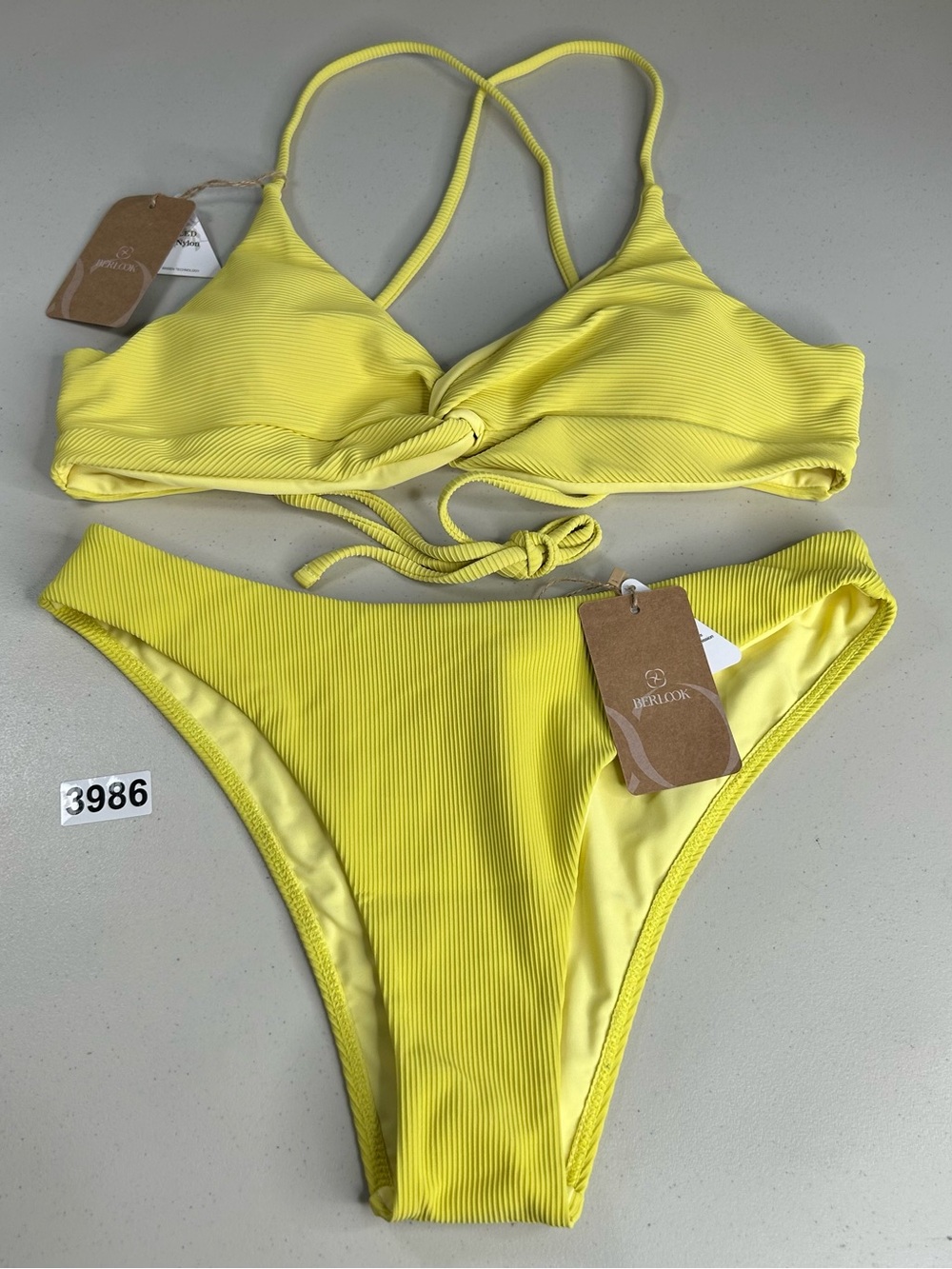 Berlook Bikini Set Large Yellow Ribbed Twist Bikini Top